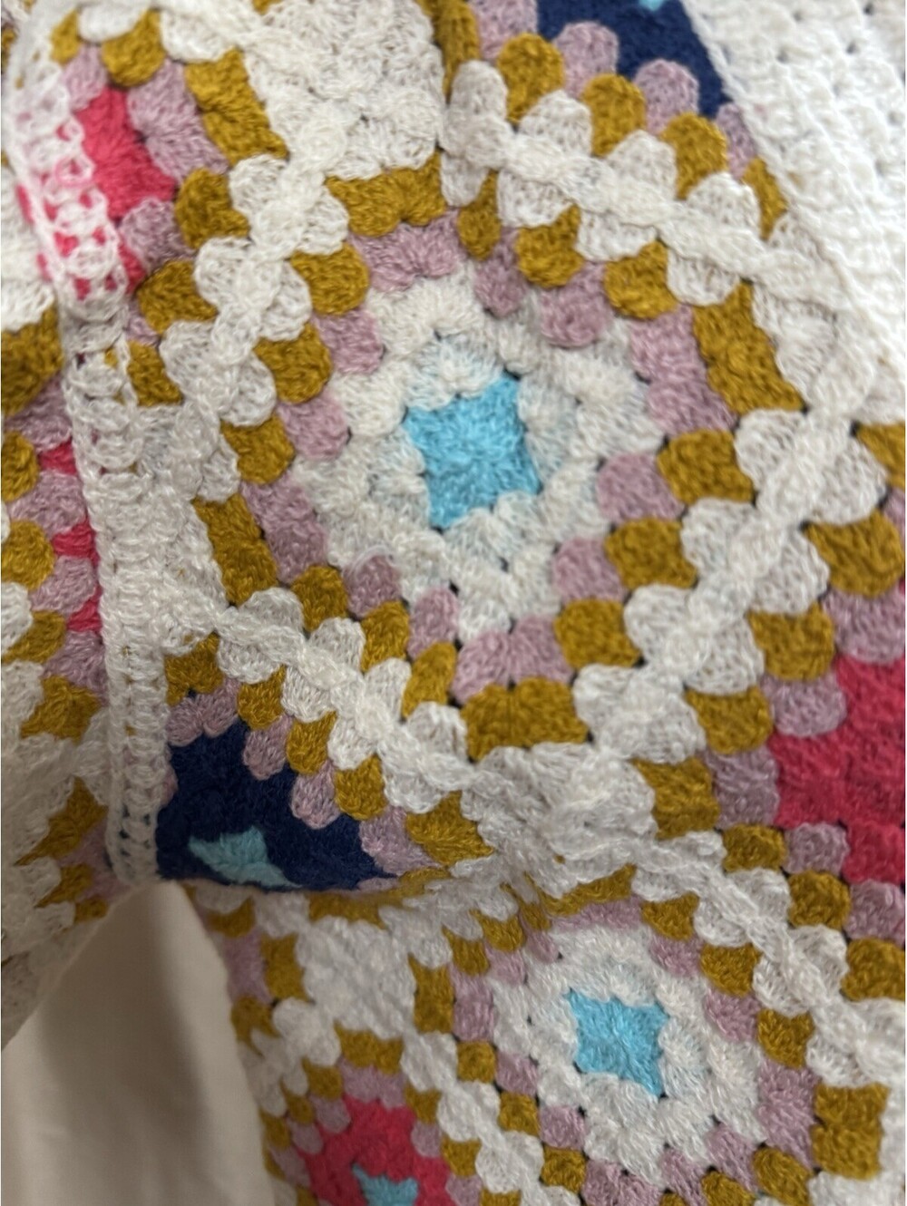 AZ Granny Square Crochet Cardigan Women M Multicolor Boho Open Front Sweater - Picture 5 of 13